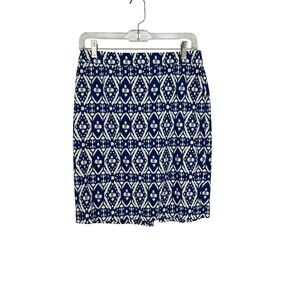 J Crew Skirt Women's Size 2 Blue White Geometric The Pencil Skirt Mini